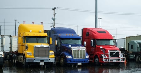 yellow blue red trucks