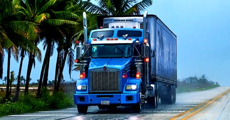 Truck driving in hurricane
